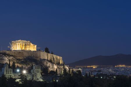 The Acropolis of Athens at dusk, Greeceの写真素材