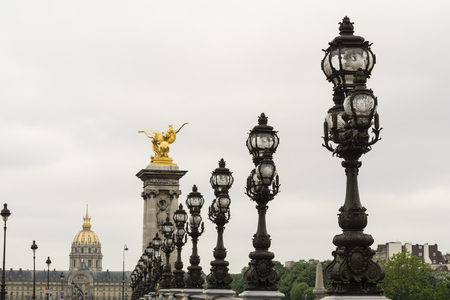 Pont Alexandre III bridge and invalides in the morning. Paris, Franceの写真素材