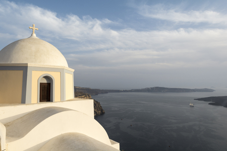Whitewashed church at santorini island, Greeceの写真素材