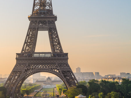 Eiffel Tower at sunrise in Paris, France