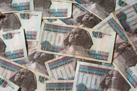 Pile of one hundred pound Egyptian banknotesの写真素材