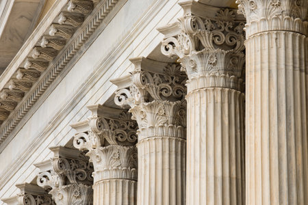 Architectural detail of marble Corinthian order columnsの写真素材