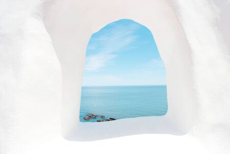 white window to seaの写真素材