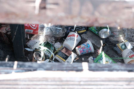 June 2nd 2020, Trash under the docks, filthy civilians throw them everywhere, Thessaloniki, Greeceのeditorial素材
