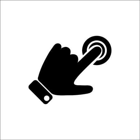 Hand presses the index finger on the button.Vector icon.のイラスト素材