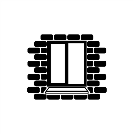 Window frame on the background wall of bricks .Vector.のイラスト素材