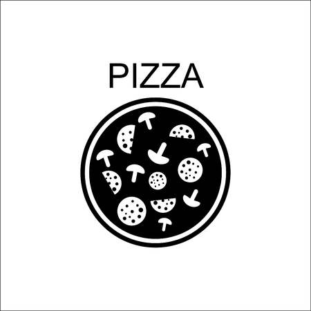 Pizza with salami and mushrooms.Icon.のイラスト素材