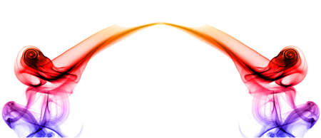Abstract colored symmetrical smoke arc over whiteの写真素材