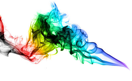 Puff of colored abstract smoke over white backgroundの写真素材