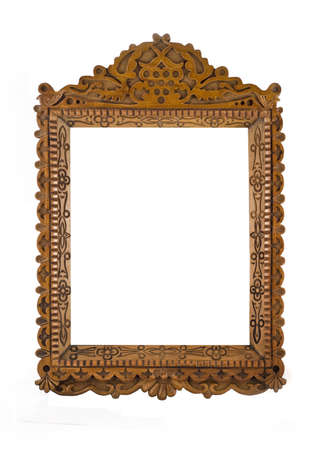 Wooden carved Frame for picture or portrait isolated over white background 