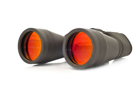 Close-up of binoculars (pair of glasses) over white backgroundの写真素材