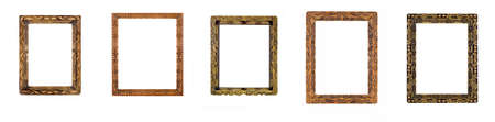 Collage of beautiful wooden carved Frames for picture or portrait over white. Full-size images are in my portfolioの写真素材