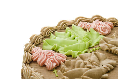 Birthday chocolate cake with creamy leaves