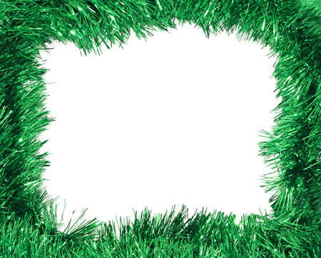 Xmas is coming. Green tinsel frame useful as holiday backgroundの写真素材
