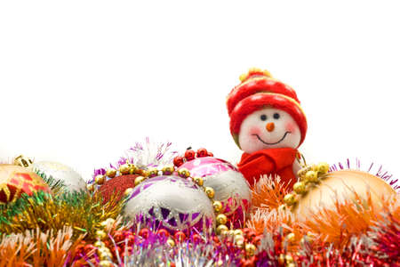 Christmas greetings - Funny white snowman is watching youの写真素材