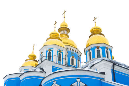 Orthodox cathedral in Kyiv, Ukraine. Isolated over white の写真素材