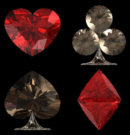 Colored Diamond shaped Card Suits over black background. Other gems are in my portfolio.