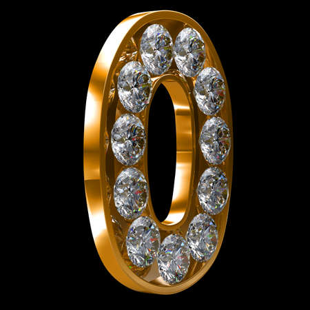 Golden 0 numeral incrusted with diamonds. の写真素材