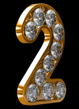 Golden 2 numeral incrusted with diamonds. の写真素材