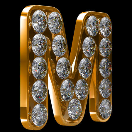 Golden M letter incrusted with diamonds. の写真素材