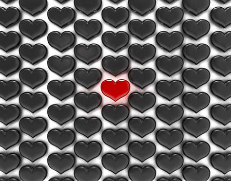 Love concept. One Red heart among black ones. Large resolutionの写真素材