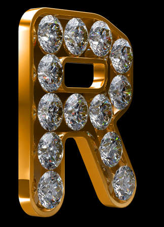 Golden R letter incrusted with diamonds. Golden R letter incrusted with diamonds.