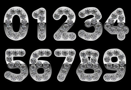 Silver 0 - 9 numerals incrusted with diamonds.の写真素材