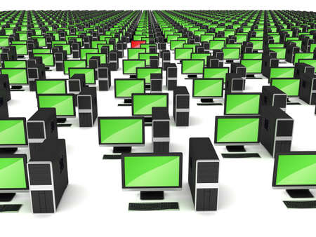 Errors in the corporate computer network. Large group of PCs over whiteの写真素材