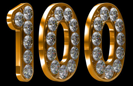 Golden 100 one hundred numeral incrusted with diamonds. Other numbers are in my portfolioの写真素材