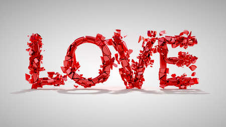 Love and divorce concept - red broken word over grey background with shadow. Other words are in my portfolioの写真素材