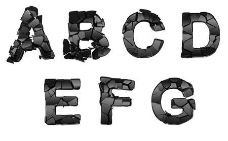 Broken A-G font letters isolated on whiteの写真素材