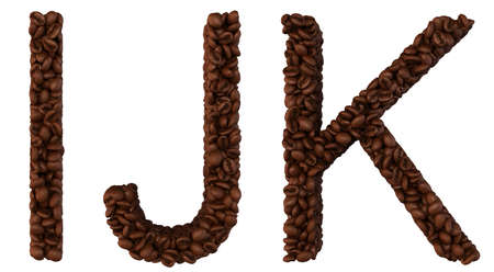 Coffee font I, j and K letters isolated over whiteの写真素材