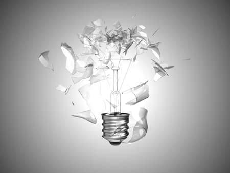 Bad idea. Crushed lightbulb over grey background