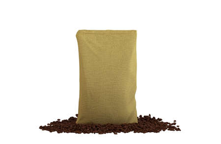 Sacking Pack on coffee beans isolated over whiteの写真素材