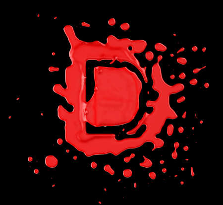Red blob D letter over black background. Large resolutionの写真素材