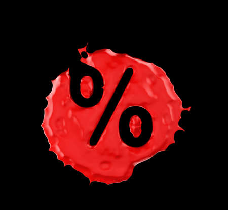 Red blob percent mark over black background. Large resolutionの写真素材