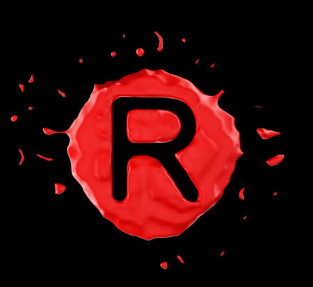 Red blob R letter over black background. Large resolutionの写真素材