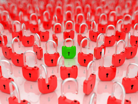 Solving the problem - opened lock among locked ones. Shallow DOFの写真素材