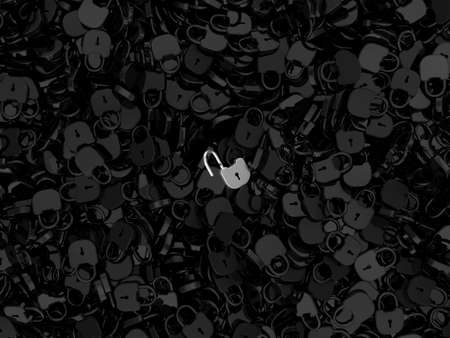 Solved problem or idea - opened lock among locked onesの写真素材