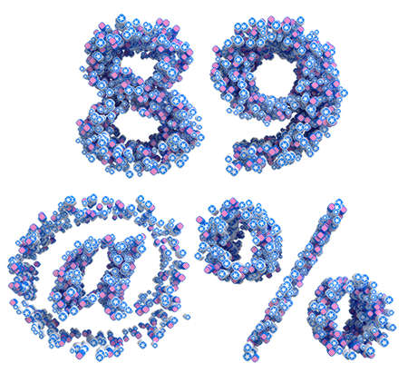 Patriotic USA font 8 9 and percent, at symbols numerals isolated over white