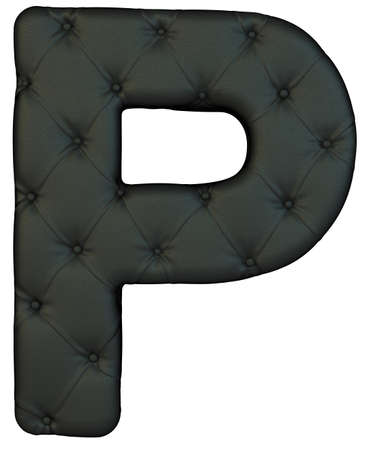 Luxury black leather font P letter isolated on whiteの写真素材
