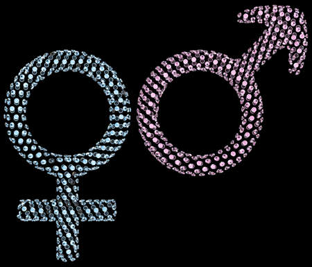 Sapphires and rubies gender symbols over blackの写真素材