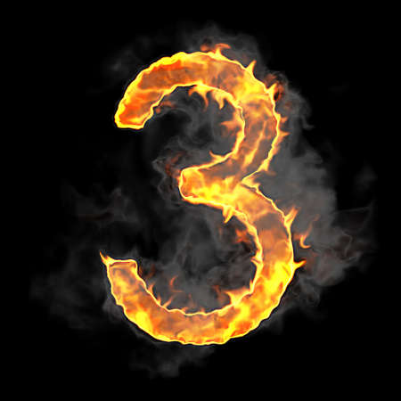 Burning and flame font 3 numeral over black backgroundの写真素材