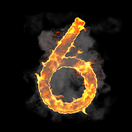 Burning and flame font 6 numeral over black backgroundの写真素材