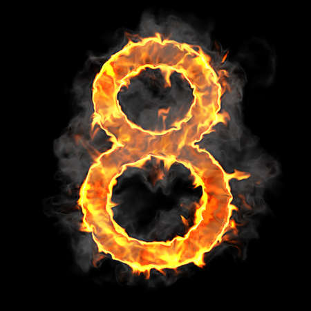 Burning and flame font 8 numeral over black backgroundの写真素材