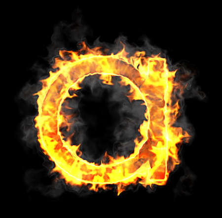 Burning and flame font A letter over black backgroundの写真素材