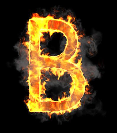 Burning and flame font B letter over black backgroundの写真素材