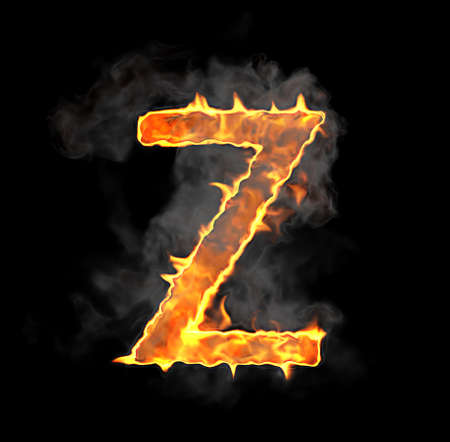 Burning and flame font Z letter over black backgroundの写真素材