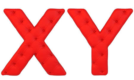 Luxury red leather font X Y letters isolated on whiteの写真素材