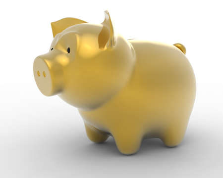 Wealth: Golden piggy bank over white backgroundの写真素材